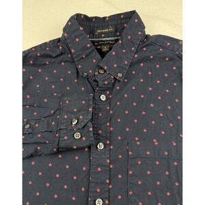 Banana Republic Untucked Fit Navy Floral Print Button Down Shirt Mens Size L